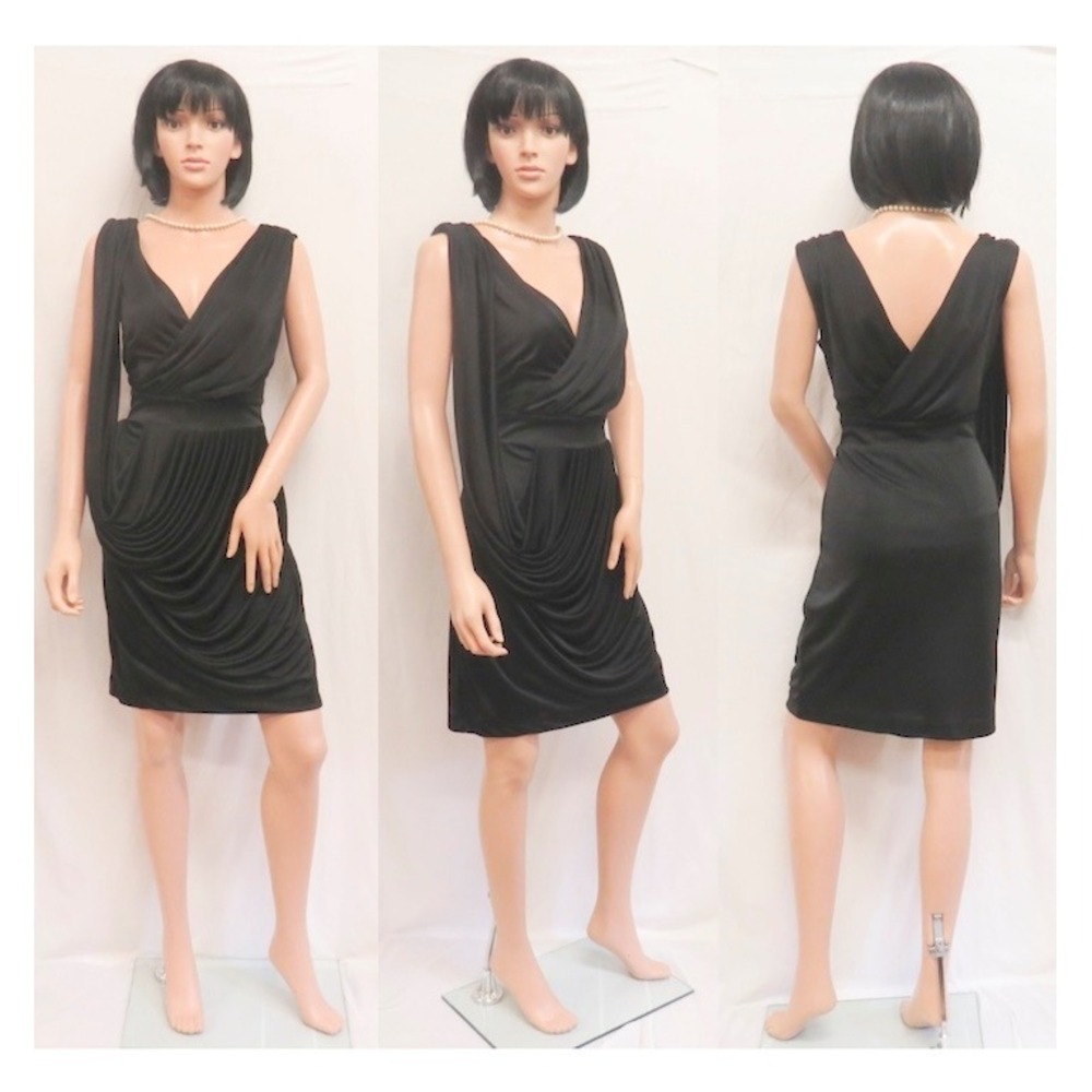 ANTONIO MELANI Golden Rule Black "Lauren" Draped Cocktail Party Dress S New